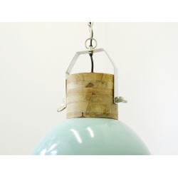 Lampa wisząca metalowa z trzonem z drewna mango JASNY NIEBIESKI 40cm